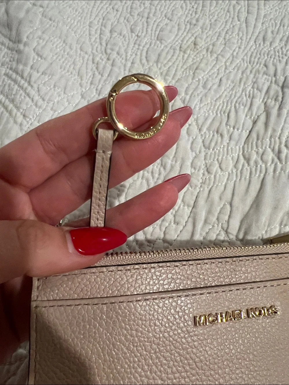 Michael Kors Pebbled Leather Card Case Wallet in Blush Taupe